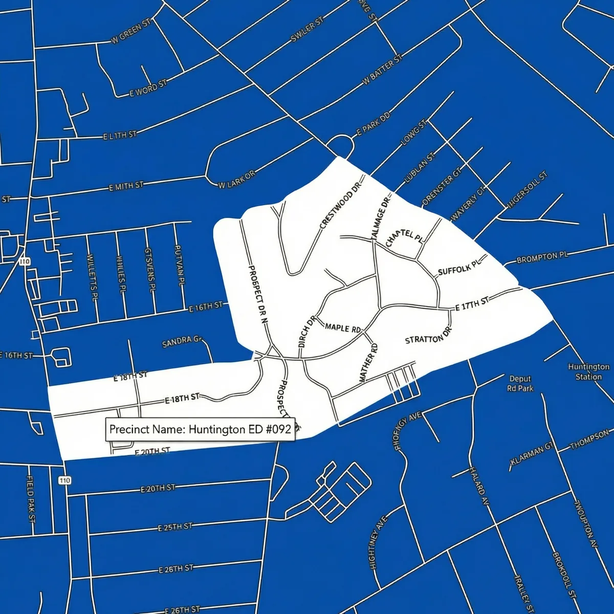 Map of Huntington Election District 092 in Huntington Station, NY