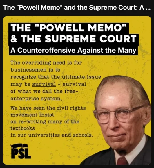 The Powell Memo and the Supreme Court: A Counteroffensive Against the Many — with a portrait of Lewis F. Powell Jr.